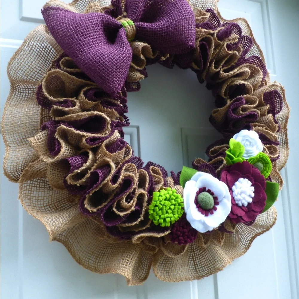 Burlap Wreath with Felt Flowers.
